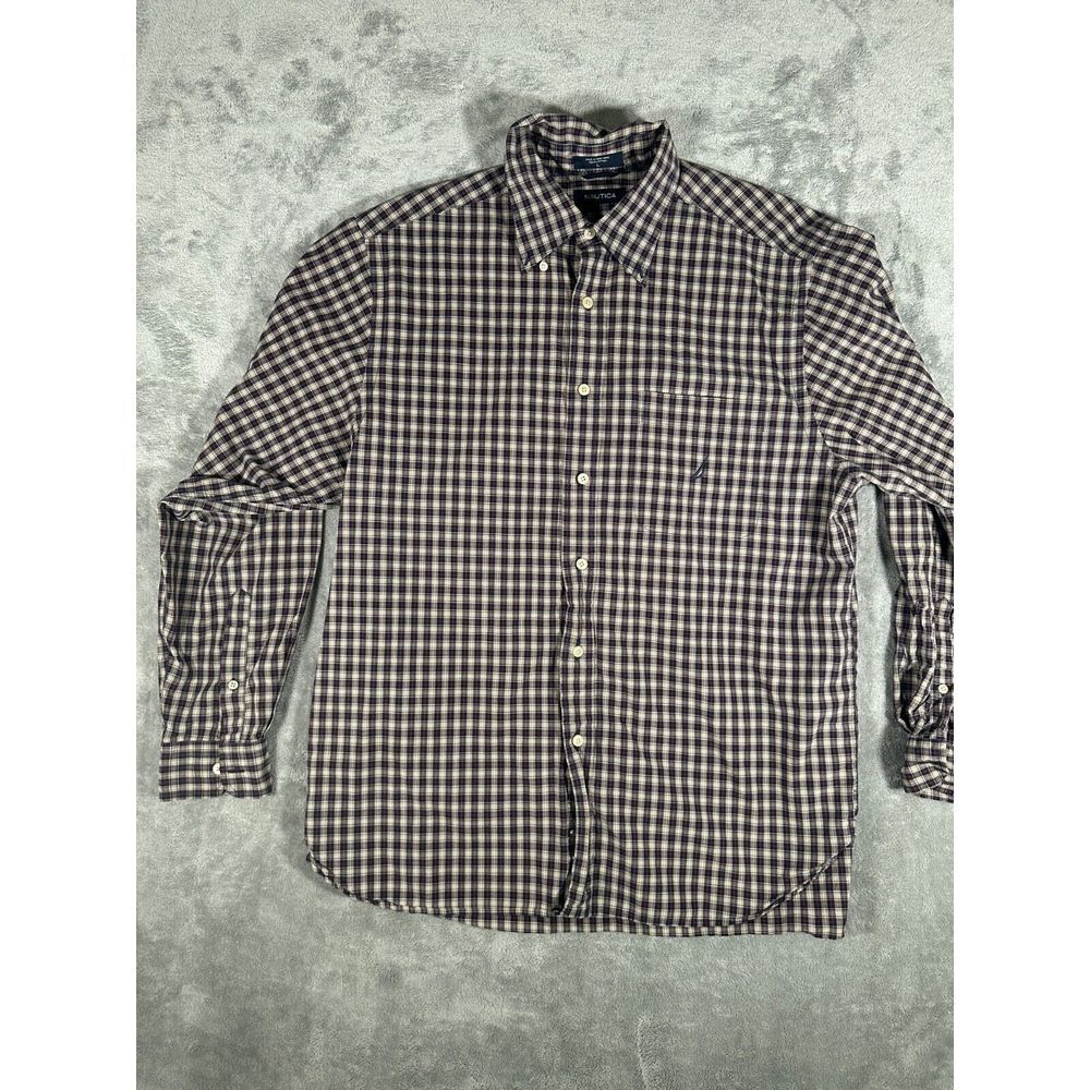 Nautica Shirt Mens Large‎ Button Down Brown Blue Long Sleeve Cotton Casual